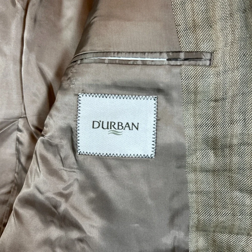 D'Urban Jacket‎ Mens 44 Beige 100% Linen Plaid Sport Coat Blazer Vtg Old Money